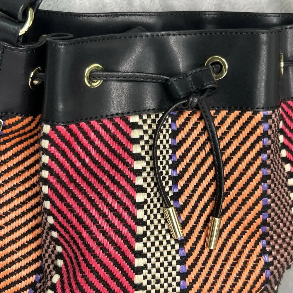 Ted Baker Taliiaa Multicolor Woven Boho Bucket Shoulder‎ Bag Leather Trim
